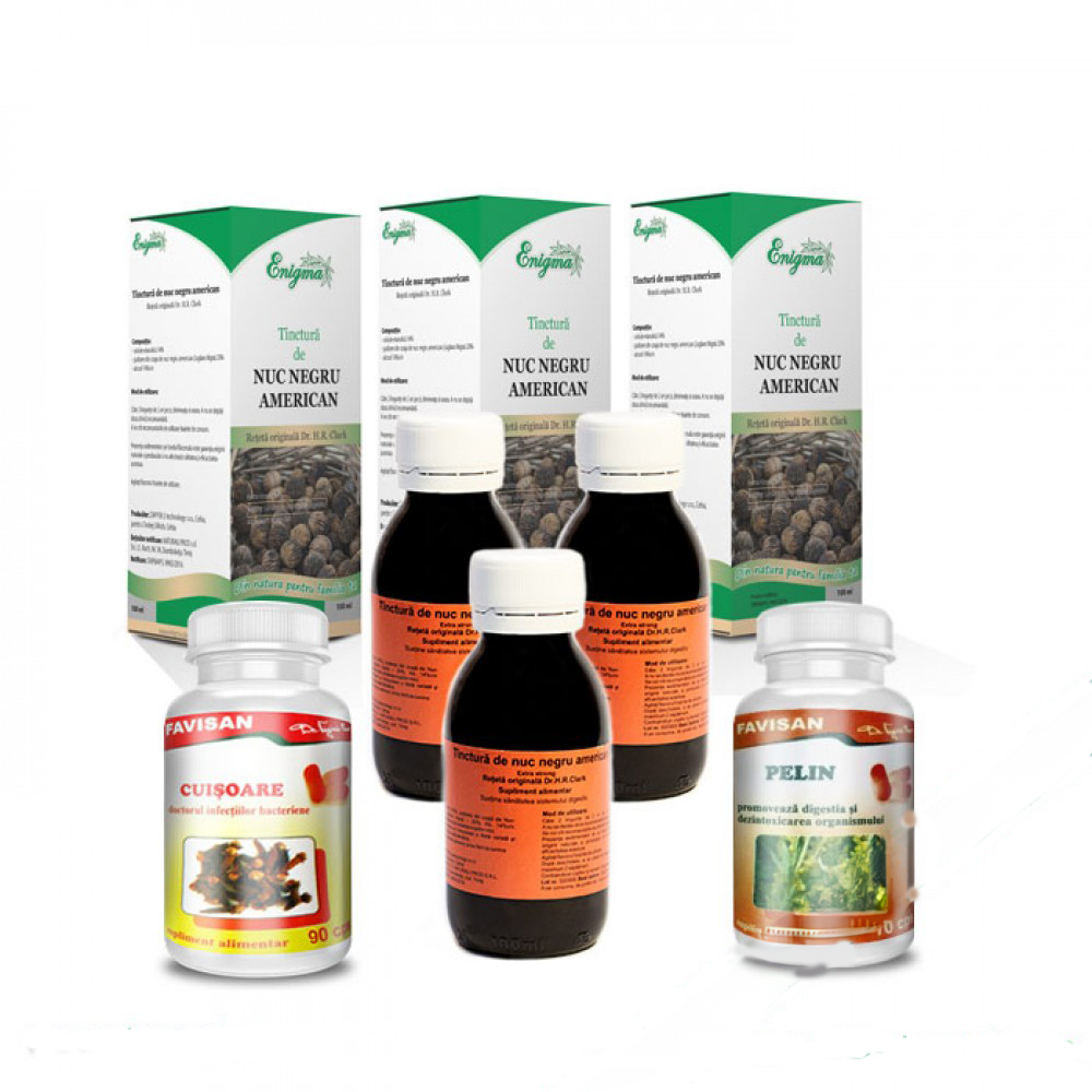 Pachet promotional 3 sticle Tinctura de Nuca Neagra+Cuisoare+Pelin – Program Deparazitare
