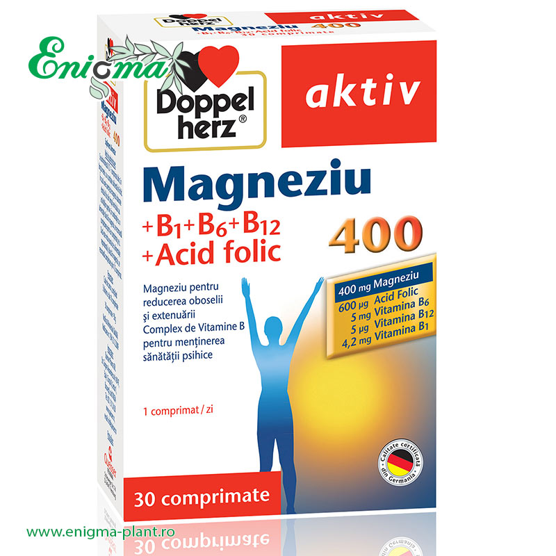Doppelherz® Aktiv Magneziu 400 + B1 + B6 + B12 + Acid Folic