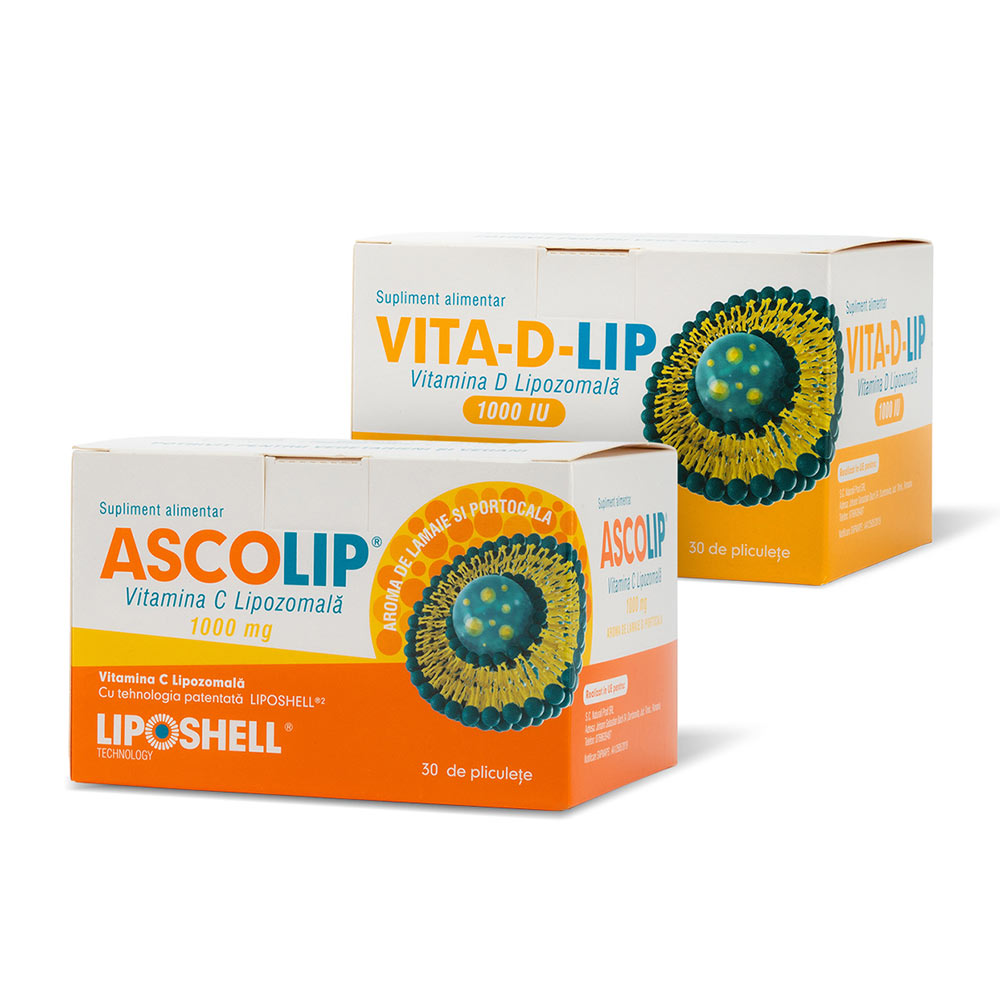 Pachet Promoțional – Vitamina C Lipozomală 1000 mg LIPOSHELL® + Vitamina D Lipozomală 1000 IU LIPOSHELL®