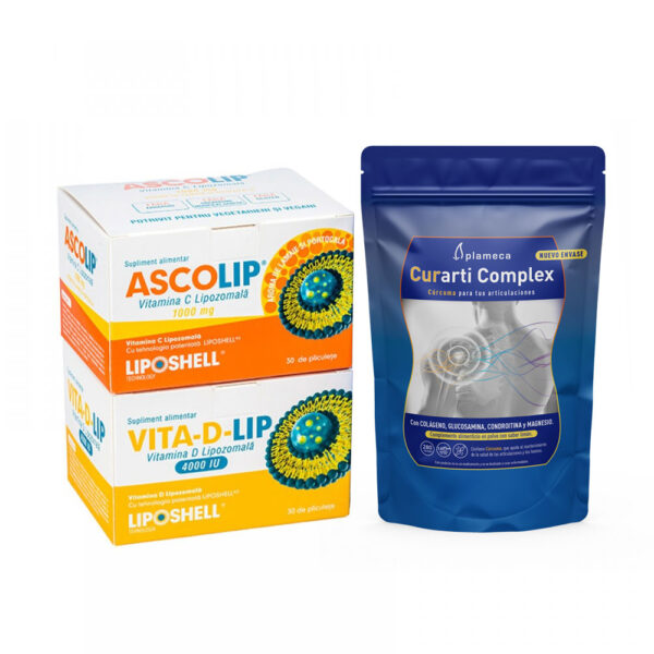 Pachet Articulații Sănătoase – Vitamina C Lipozomală 1000 mg LIPOSHELL® + Vitamina D Lipozomală 4000 IU LIPOSHELL® + Curarti Complex