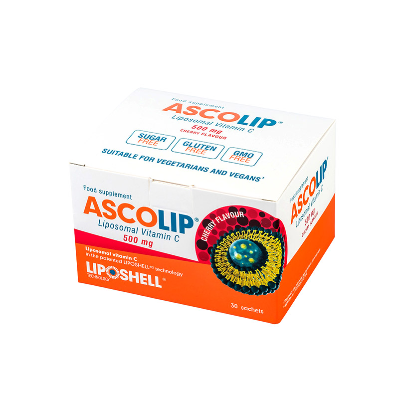 Vitamina C Lipozomală 500 mg LIPOSHELL®, cu aromă de cireșe (30 plicuri), ASCOLIP
