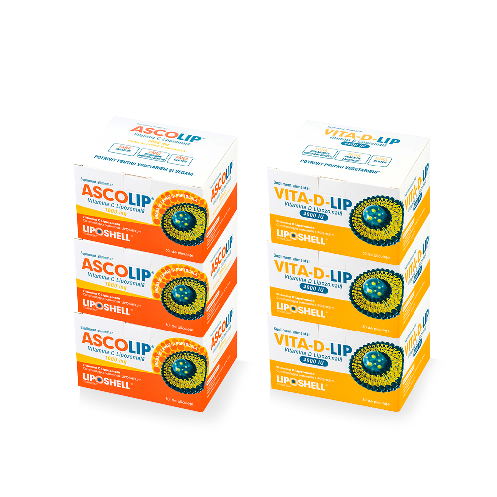 Pachet Family 3X – Vitamina C Lipozomală 1000 mg LIPOSHELL® + Vitamina D Lipozomală 4000 IU LIPOSHELL®