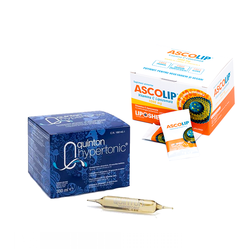 Pachet Plasma Hipertonic Quinton, Vitamina C Lipozomală Ascolip 1000 mg LIPOSHELL®