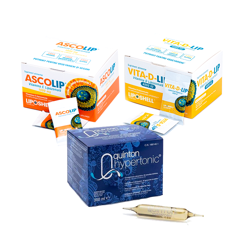 Pachet Plasma Hipertonic Quinton, Vitamina C Lipozomală Ascolip 1000 mg LIPOSHELL®, Vitamina D Lipozomala 4000UI