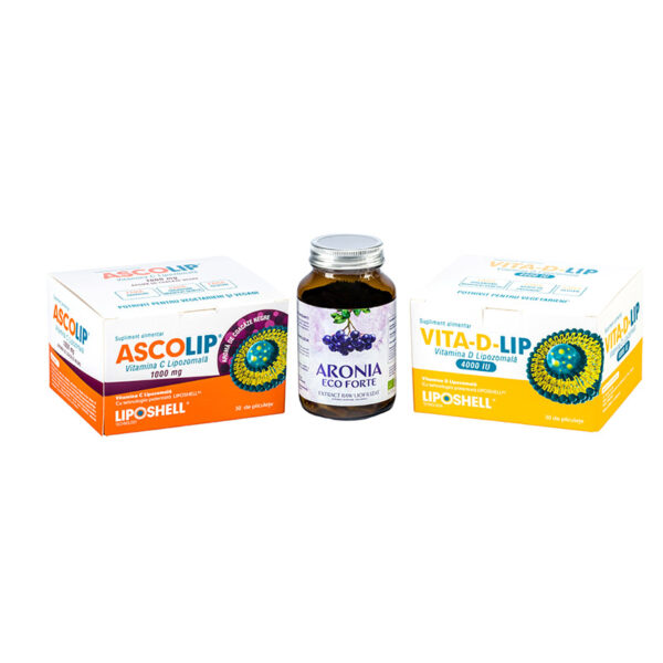 Pachet promotional pentru imunitate : Vitamina C 1000mg+ Vitamina D 4000mg + Aronia Forte 120 Cps
