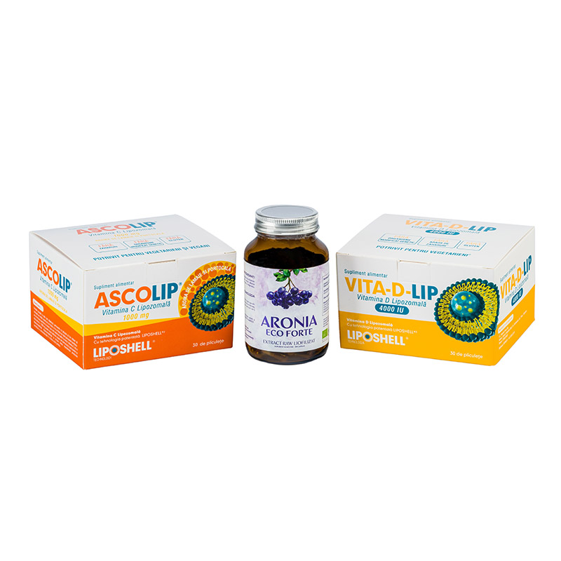 Pachet promotional pentru imunitate : Vitamina C 1000mg+ Vitamina D 4000mg + Aronia Forte 120 Cps