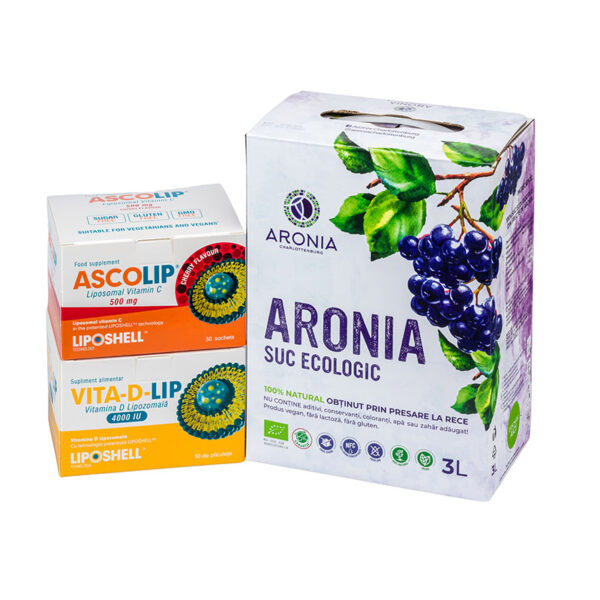 Pachet promotional pentru imunitate : Vitamina C 1000mg+ Vitamina D 4000UI + Suc Aronia la 3L