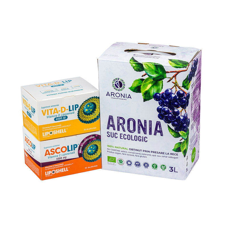 Pachet promotional pentru imunitate : Vitamina C 1000mg+ Vitamina D 4000UI + Suc Aronia la 3L