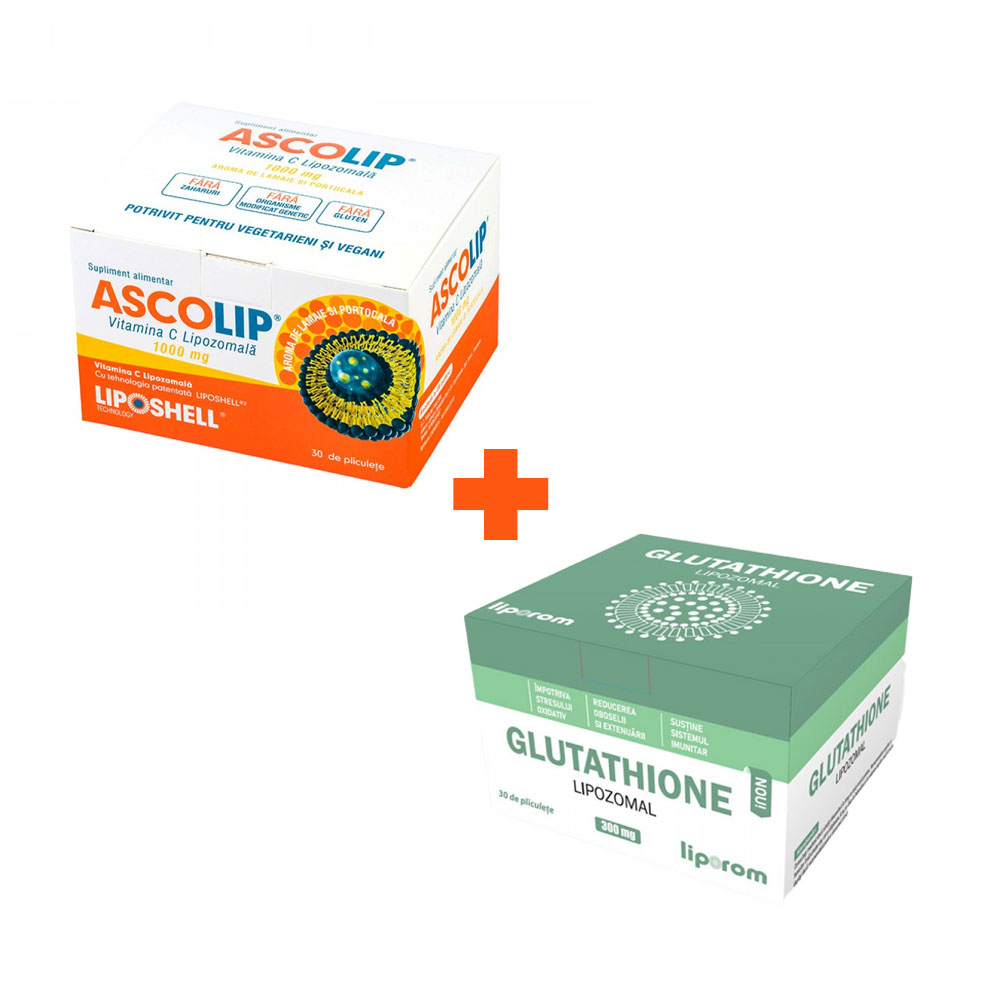Pachet Ascolip 1000mg, 30 plicuri si Glutathione lipozomal 300mg, 30 plicuri