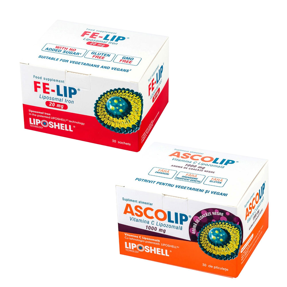 Pachet Ascolip 1000mg vitamina C lipozomala + Fier Lipozomal
