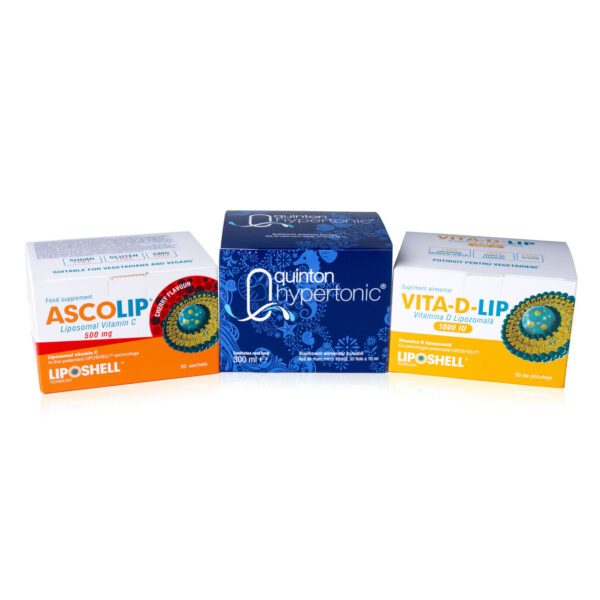 Pachet Plasma Hipertonic Quinton, Vitamina C Lipozomală Ascolip 500 mg LIPOSHELL®, Vitamina D Lipozomala 1000UI